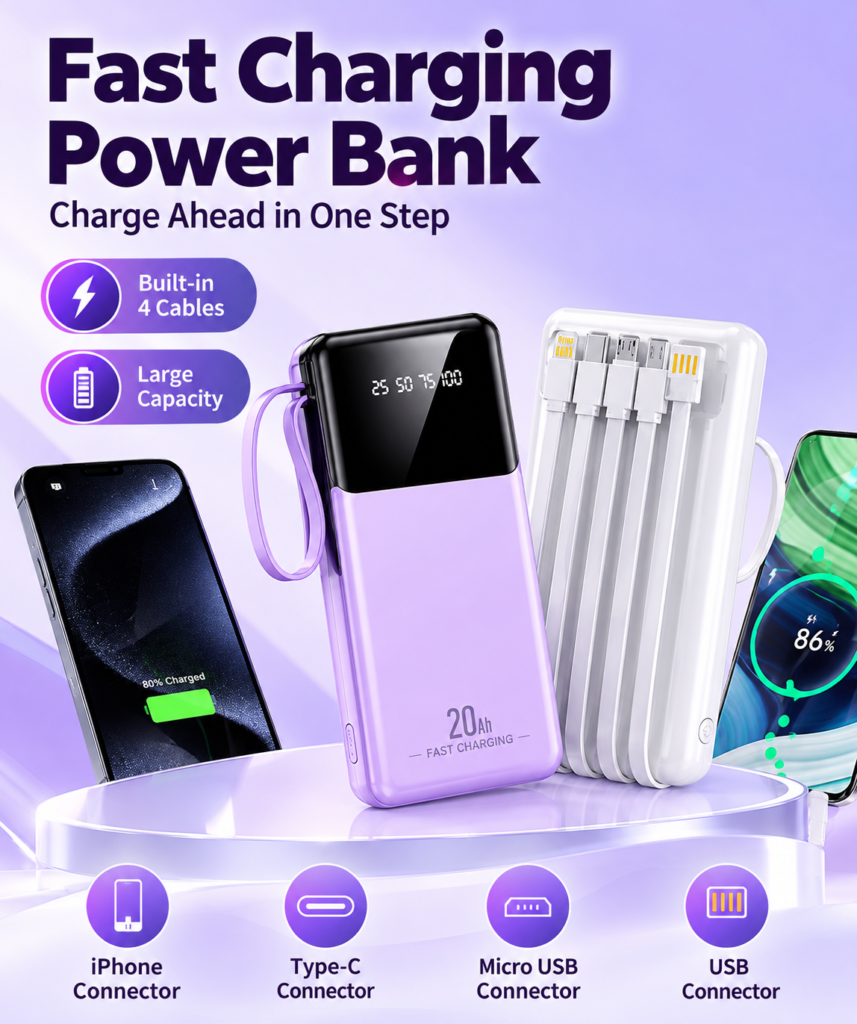 batterie externe futuriste à charge rapide
