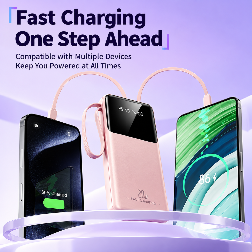 batterie externe rose à charge rapide