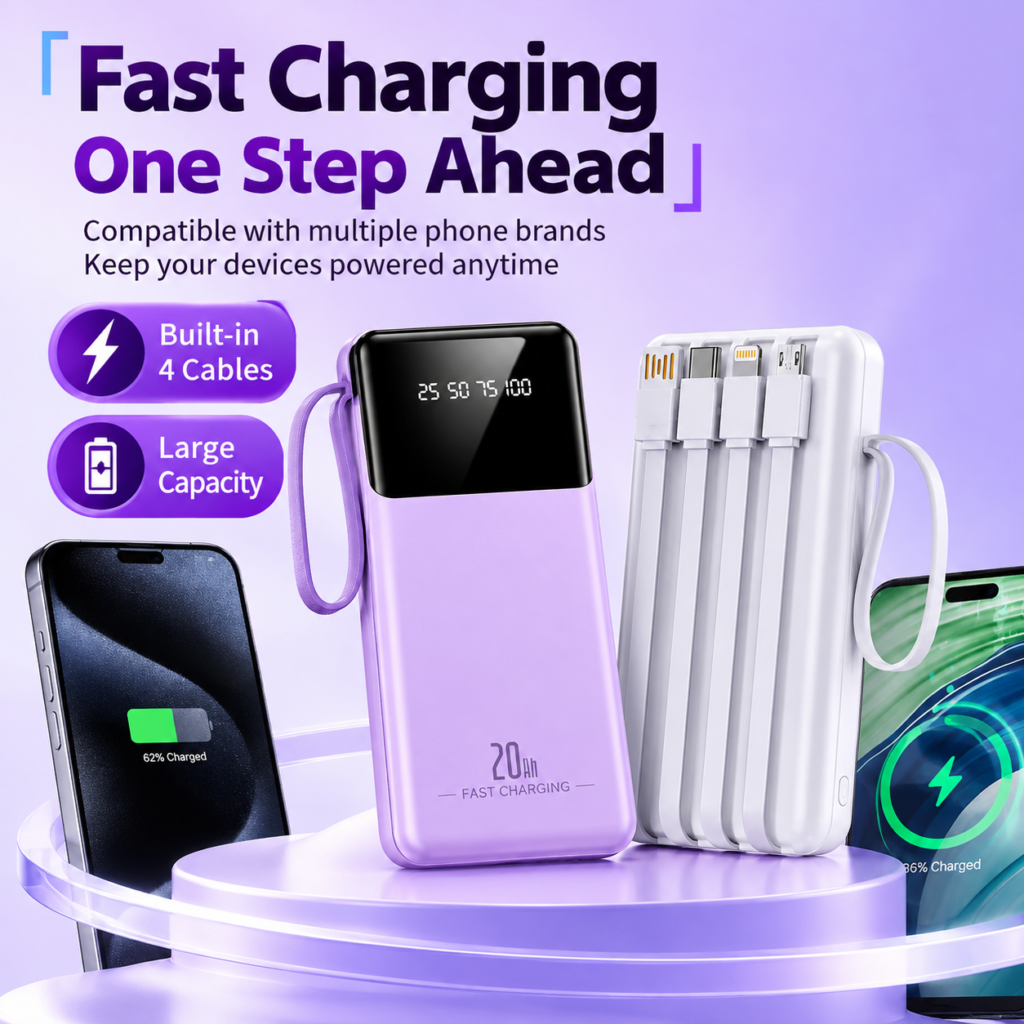 batterie externe violette à charge rapide